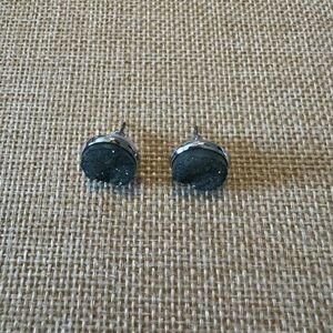 Denim Blue Druzy Stud Earrings
